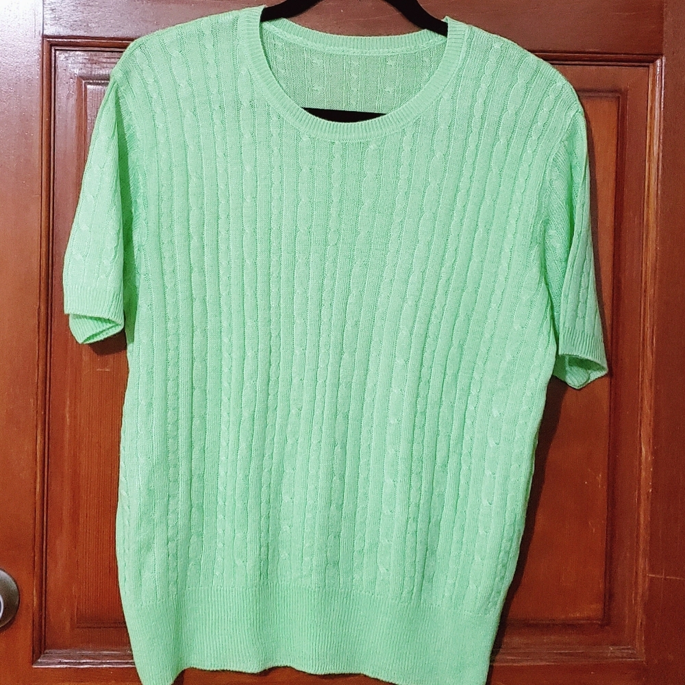 Lime Green Cable Knit Short Sleeved Sweater